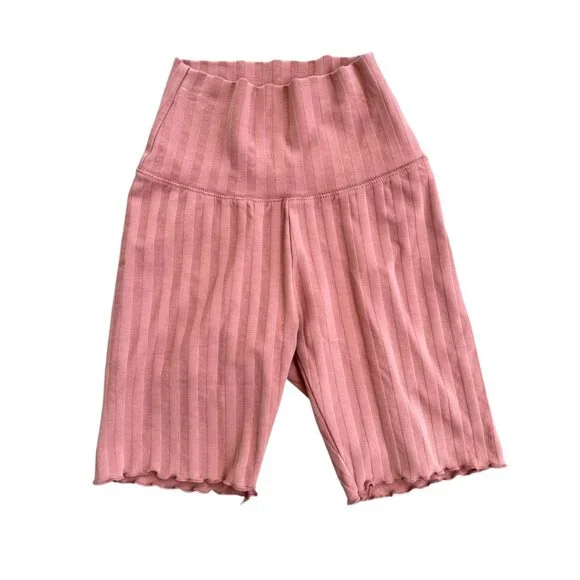 ✨ Aerie Offline Ribbed Bike Shorts SZ XS High Waisted Peachy Pink Y2K Vibe - Picture 2 of 5